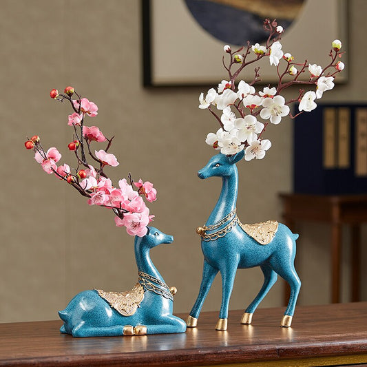 Deer Sculpture Chinese Style Animal Ornament Luxury Living Room Statue Accessories Home Decoration Bookshelf Ornament Art Gift