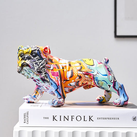 Nordic Home Decor Creative Colorful Dog Statue Resin  Modern Graffiti Art  Room Bookshelf TV Cabinet Decor Animal Ornament Gift