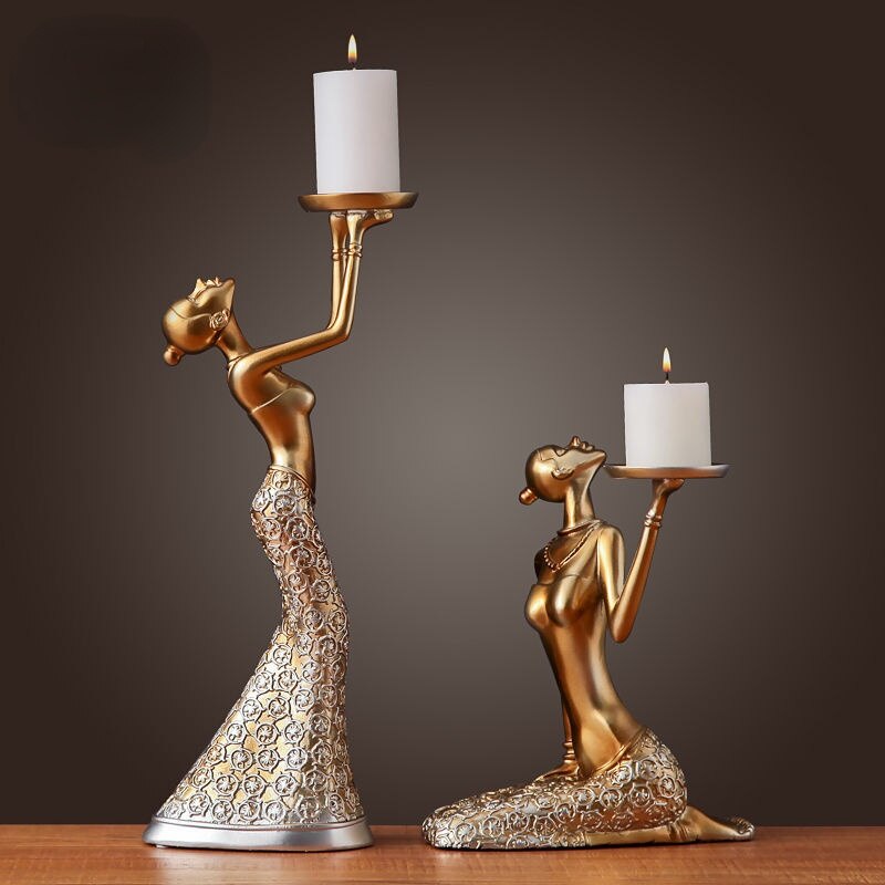 Nordic Romantic Candle Holder Decoration Golden Candle Holder Retro Light Luxury Home Dining Table Candlelight Dinner Props