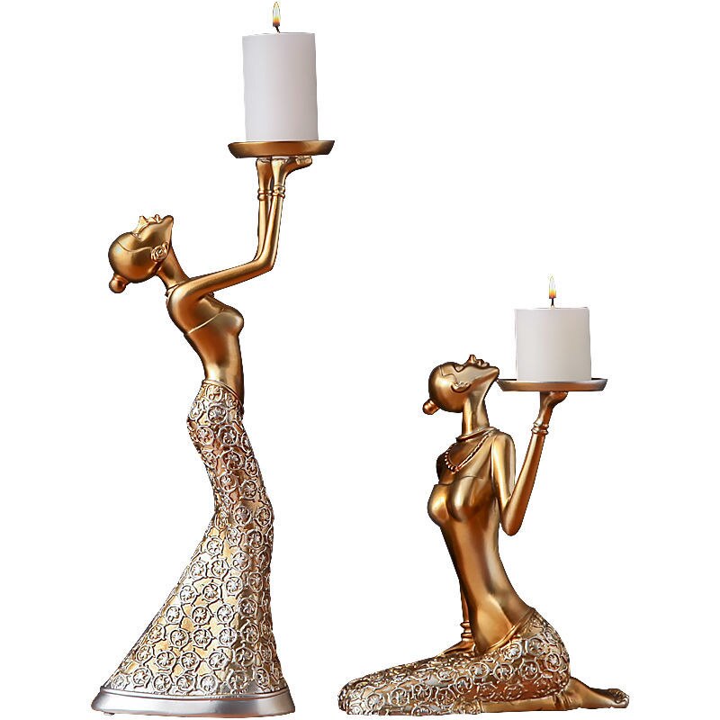 Nordic Romantic Candle Holder Decoration Golden Candle Holder Retro Light Luxury Home Dining Table Candlelight Dinner Props